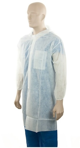 [LMD30445] Polypropylene Domed Laboratory Coat - White, M, 45gsm (25)     