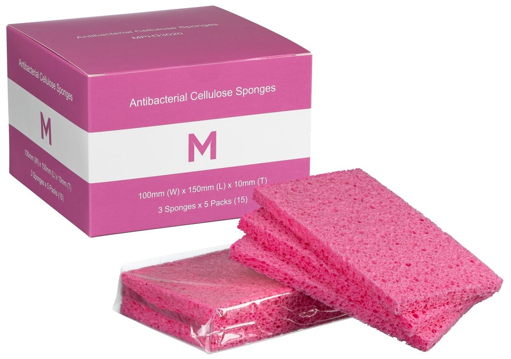 Antibacterial Cellulose Sponges - Pink, 100mm x 150mm x 10mm, 3 Pieces ...