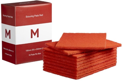 [LMD33134] Regular Scouring Pads - Red, 150mm x 200mm x 8mm (80) *Medium Duty