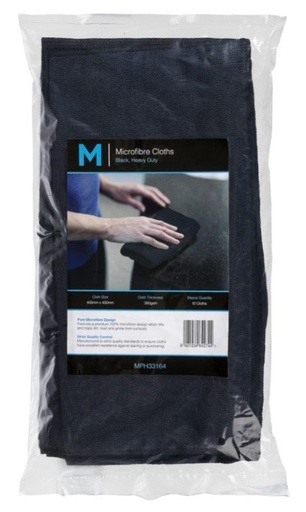 [LMD33164] Microfibre Cloths - Black, 400mm x 400mm, 300gsm (10) 