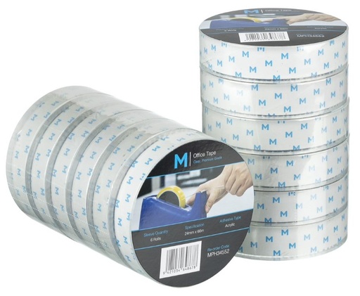 [LMD34552] Acrylic Office Tape - Clear, 24mm x 66m x 45mu, 76.2mm Core (72) *Large Core