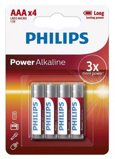 [LMD34680] Philips Power Alkaline Battery - Red, AAA (4)        
