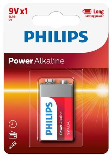 [LMD34690] Philips Power Alkaline Battery - Red, 9V Size (1)   