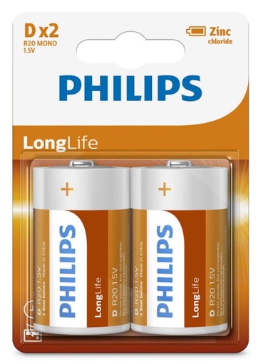 [LMD34700] Philips Long Life Battery - Orange, D Size (2)    