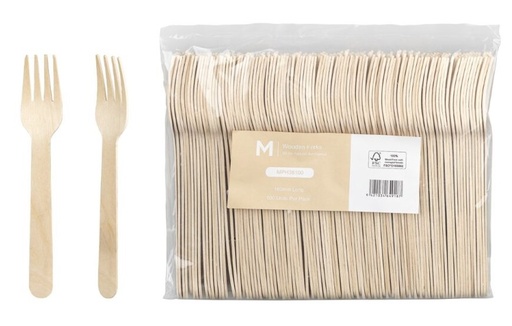 [LMD38100] Wooden Fork - Natural, 160mm Long, FSC 100%® (1000) *Long Tooth Fork