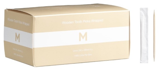 [LMD38137] Wooden Tooth Picks Wrapped - Natural, 2mm x 65mm Long, FSC 100%® (1000)