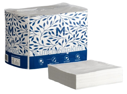 [LMD38430] Lunch Napkins 1/4 Fold - White, 300mm x 300mm, 1 Ply, FSC Mix® (3000)