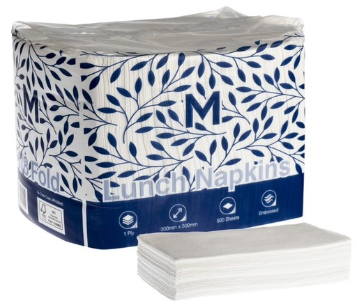 [LMD38440] Lunch Napkins 1/8 Fold - White, 300mm x 300mm, 1 Ply, FSC Mix® (3000)