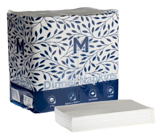[LMD38460] Quilted Dinner Napkins 1/8 Fold - White, 400mm x 400mm, 2 Ply, FSC Mix® (800)