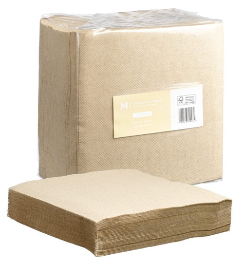 [LMD38466] Quilted Dinner Napkins 1/4 Fold - Brown, 400mm x 400mm, 2 Ply, FSC Recycled® (800)