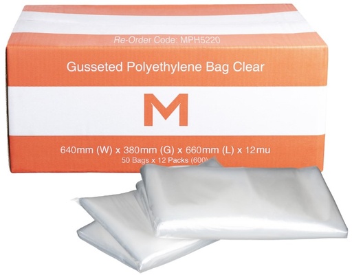 [LMD5220] FP Gusseted Polyethylene Bag - Clear, 640mm x 380mm x 660mm x 12mu (600)