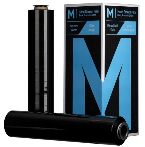 [LMD8050] Cast Hand Stretch Film - Black, 500mm x 400m x 15mu (4) + 4 Free End Caps
