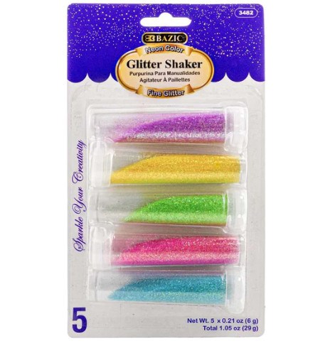 [LMD-3482] Bazic 0.21 Oz (6G) 5 Neon Color Glitter Shaker (12)