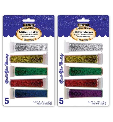 [LMD-3441] Bazic 0.21 Oz (6G) 5 Primary Color Glitter Shaker (12)