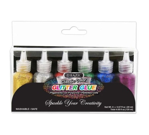 [LMD-3467] Bazic 0.67 Fl Oz (20 Ml) 6 Classic Color Glitter Glue (12)