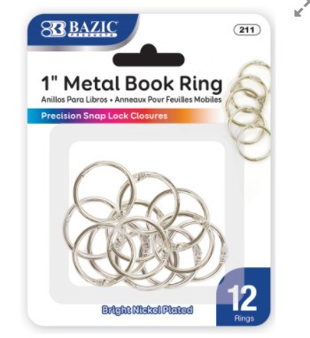 [LMD-211] Bazic 1" Metal Book Rings (12/Pack) (12)