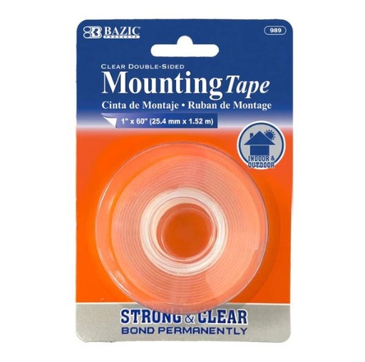 [LMD-989] Bazic 1" X 60" Double Sided Clear Mounting Tape (24)