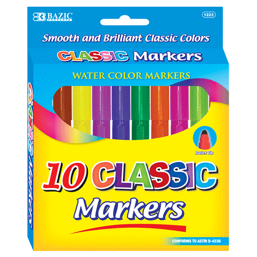 [LMD-1223] Bazic 10 Classic Colors Broad Line Jumbo Washable Markers (12)