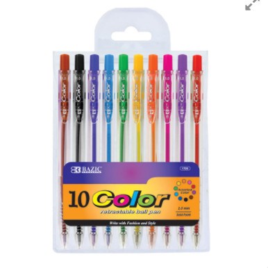[LMD-1720] Bazic 10 Color Retractable Pen (12)