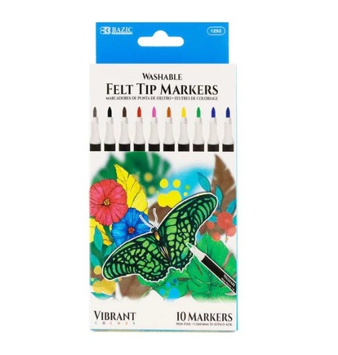 [LMD-1292] Bazic 10 Colors Felt Tip Washable Markers (12)