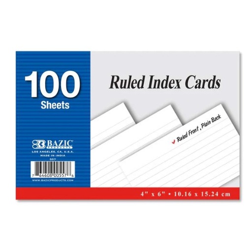 [LMD-557] Bazic 100 Ct. 4" X 6" Ruled White Index Card (24)