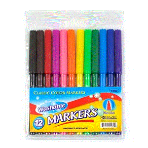 [LMD-1280] Bazic 12 Classic Colors Fine Line Washable Markers (12)