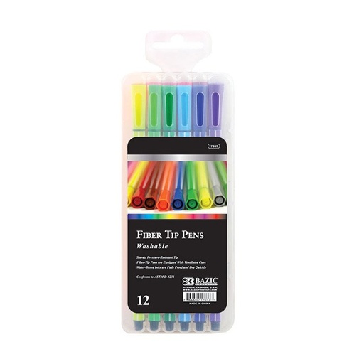 [LMD-17037] Bazic 12 Color Washable Fiber Tip Pen (12)