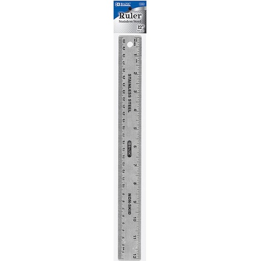 [LMD-316] Bazic 12" (30Cm) Stainless Steel Ruler W/Non Skid Back (12)