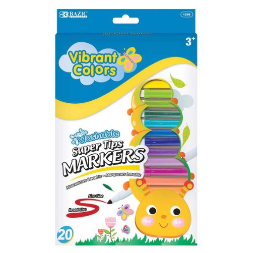 [LMD-1266] Bazic 20 Color Super Tip Washable Markers (6)