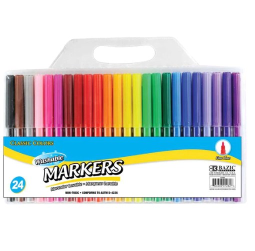 [LMD-1282] Bazic 24 Classic Colors Fine Line Washable Markers (12)