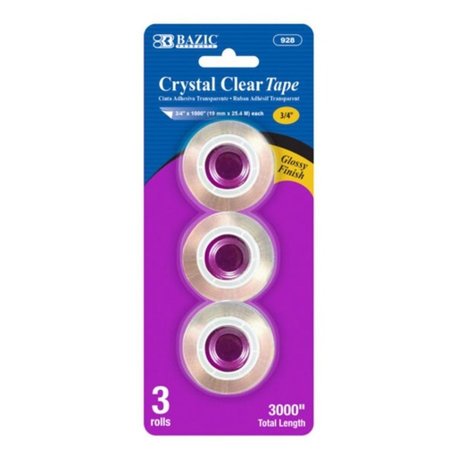 [LMD-928] Bazic 3/4" X 1000" Crystal Clear Tape Refill (3/Pack) (24)