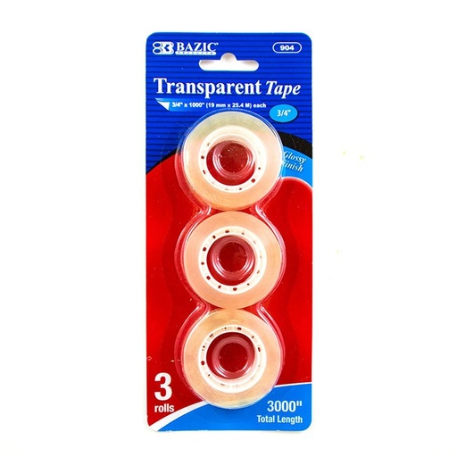 [LMD-904] Bazic 3/4" X 1000" Transparent Tape Refill (3/Pack) (24)