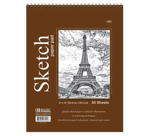 [LMD-5044] Bazic 30 Ct. 9" X 12" Top Bound Spiral Sketch Pad (48)