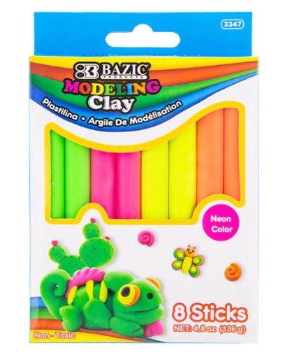 [LMD-3347] Bazic 4.8 Oz (136G) 4 Fluorescent Color Modeling Clay Sticks (12)