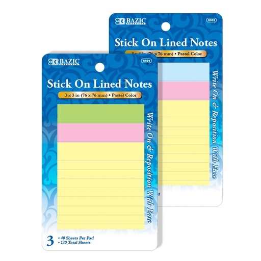 [LMD-5101] Bazic 40 Ct. 3" X 3" Lined Stick On Note (3/Pack) (24)