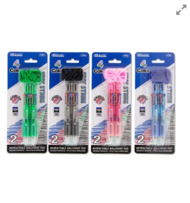 [LMD-1763] Bazic 4-Color Neck Pen W/ Cushion Grip (2/Pack) (12)