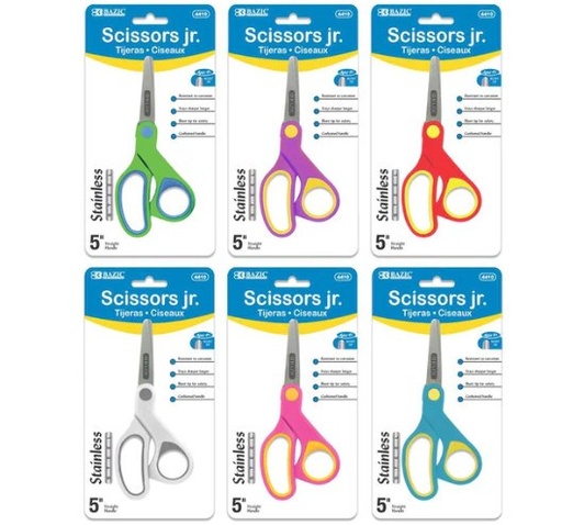 [LMD-4410] Bazic 5" Soft Grip Blunt Tip Stainless Steel Scissors (12)