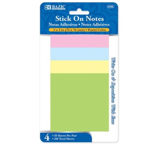 [LMD-5102] Bazic 50 Ct. 3" X 3" Stick On Notes (4/Pack) (24)