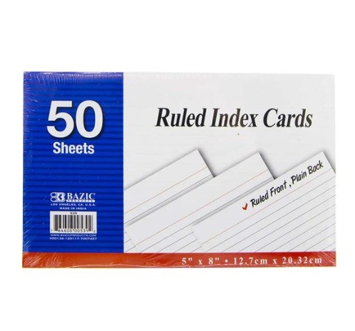 [LMD-539] Bazic 50 Ct. 5" X 8" Ruled White Index Card (36)