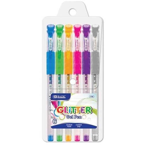 [LMD-1796] Bazic 6 Glitter Color Gel Pen With Cushion Grip (12)