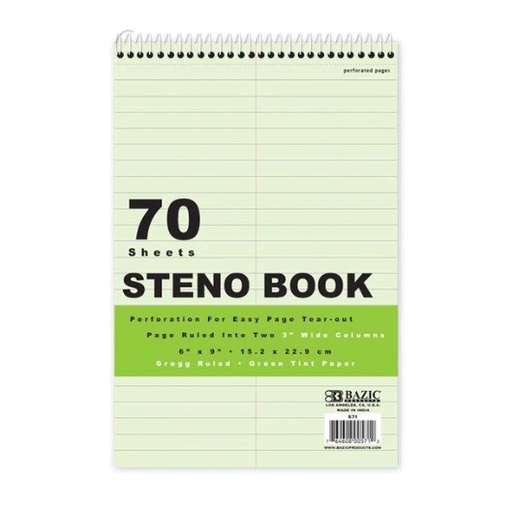 [LMD-571] Bazic 70 Ct. 6" X 9" Green Tint Gregg Ruled Steno Book (48)