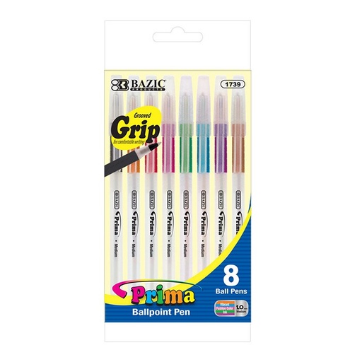 [LMD-1739] Bazic 8 Color Prima Stick Pen W/ Cushion Grip (12)