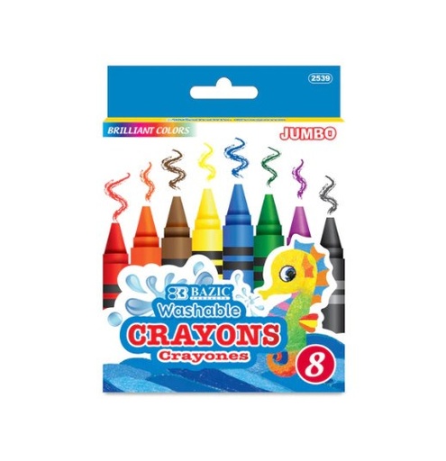[LMD-2539] Bazic 8 Color Washable Premium Jumbo Crayons (12)