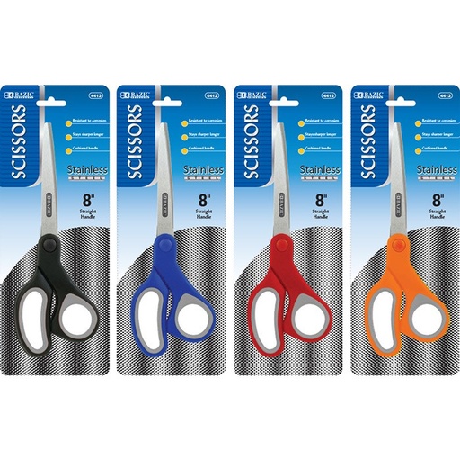 [LMD-4412] Bazic 8" Soft Grip Stainless Steel Scissors (24)