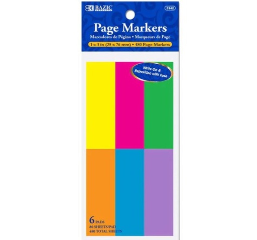 [LMD-5142] Bazic 80 Ct. 1" X 3" Neon Page Markers (6/Pack) (24)