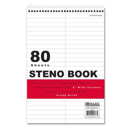 [LMD-577] Bazic 80 Ct. 6" X 9" White Paper Gregg Ruled Steno Book (48)