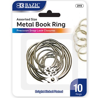 [LMD-215] Bazic Assorted Size Metal Book Rings (10/Pack) (12)