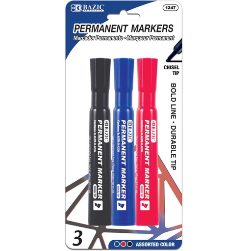 [LMD-1247] Bazic Asst. Colors Chisel Tip Desk Style Permanent Markers (4/Pack) (12)