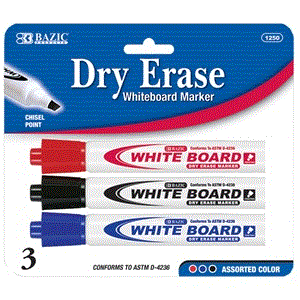 [LMD-1250] Bazic Asst. Colors Chisel Tip Dry-Erase Markers (3/Pack) (12)