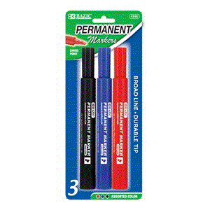 [LMD-1216] Bazic Asst. Colors Chisel Tip Jumbo Permanent Markers (3/Pk) (12)